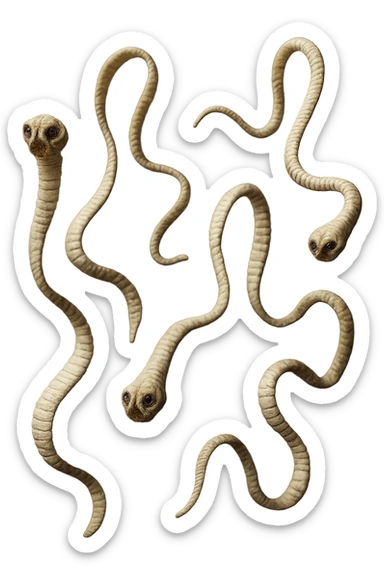 CINQUE PARASSITI COME LA TENIA FLUTTUANO IN ARIA, iperrealistico 4k sticker