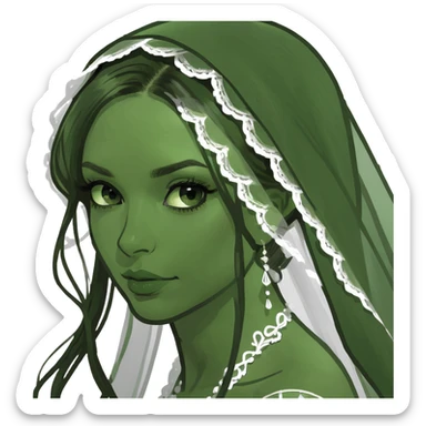 beautiful girl with long hair getting married veil covering face sticker