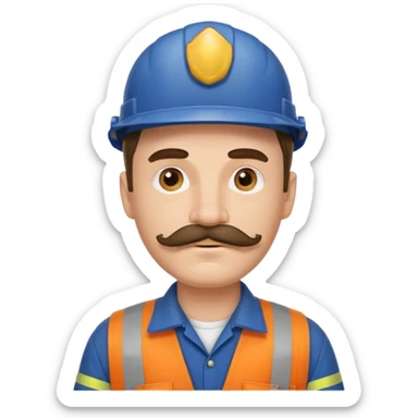 white men with mustache wear worker's uniform sticker