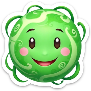 bright green planet with swirls and a cute happy smiling face with rosy cheeks sticker