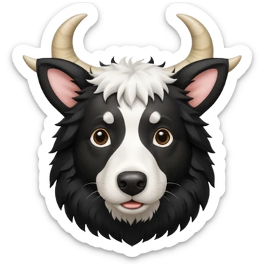 A black and white border collie has a cow's horns. sticker