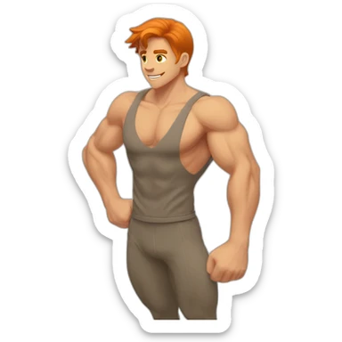 garcon animé roux avec des muscleset une coupe vers l'avant sticker
