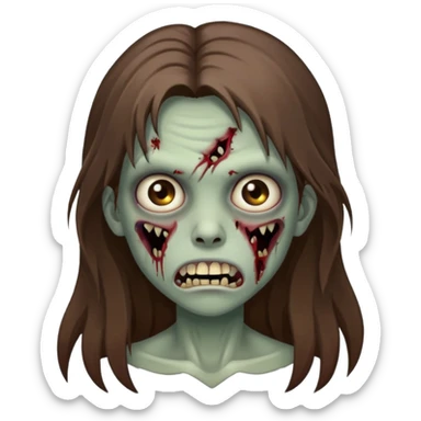 Girl zombie with brown long hair with teeth and serious face  sticker