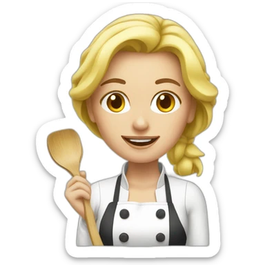 blonde woman cooking sticker