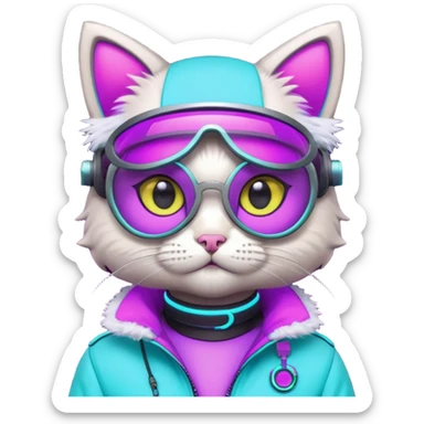 cute cyberpunk cat, neon visor glasses, tech jacket, glowing collar, purple and cyan neon accents, 3D cartoon, mobile game icon style, clean background, no text, no watermark
 sticker