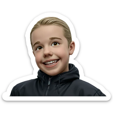 smiling boy in black jacket sticker