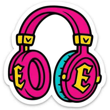 Remove the background, keep only the pink gothic headphones in pop colors style, with vibrant neon gothic accents and bold outlines, no background. sticker