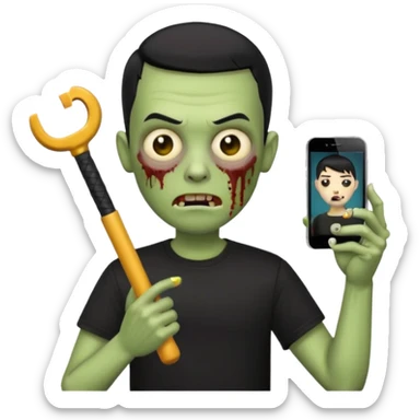 zombie emoji with buzz cut black hair and black t-shirt  iPhone stick  sticker