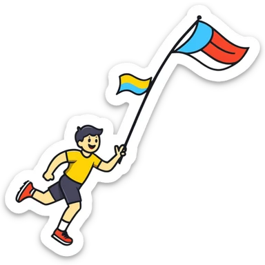 happy runner waving a flag that says 'emojiland’ sticker