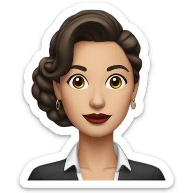 Brunette woman with hair up, painted lips, secretary, and large hoop earrings sticker