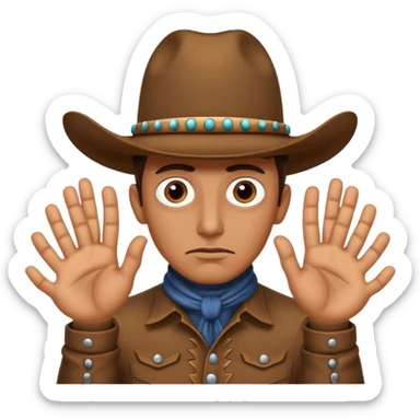 Pensive cowboy with 6 hands and 8 eyes sticker