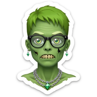 Zombie verde con lentes negros y cadena de diamantes  sticker