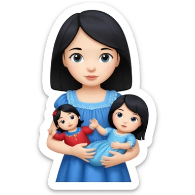 a Toddler black hair girl holding 1 russia doll sticker