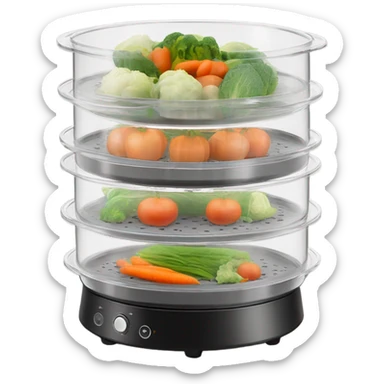A vegetable steamer with multiple levels of tray sticker