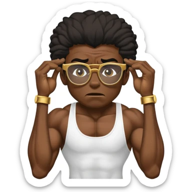 black skinny bodybuilder with gold glasses frustrated pulling hair sticker