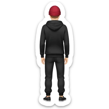 fullbody Mysterious shy caucasian man in black hoodie on head, hands in pockets and black pants rear backview sticker