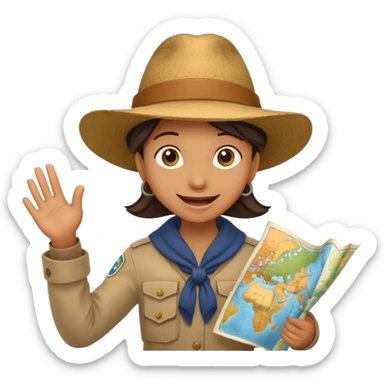 A curious explorer with wide hat, map in hand, and excited adventurous smile.
 sticker
