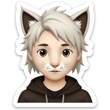 White boy with dark brown emo-style hair and white lynx ears sticker