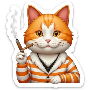fluffy white and orange cat smoking a cigar sticker