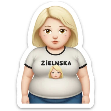 fat girl with letters „zielinska” on her shirt sticker