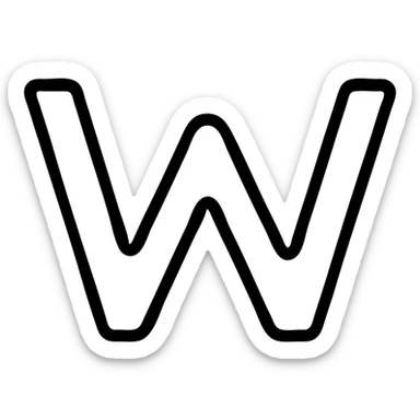 the letter W as a minimal outlined icon, black lines, no fill, modern look sticker