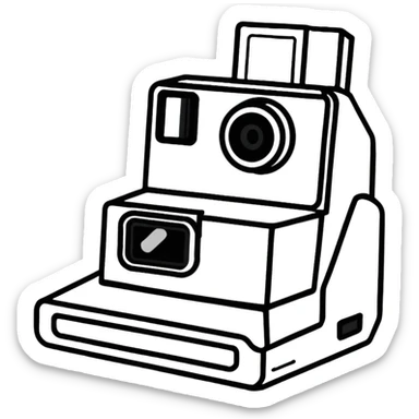 Polaroid instant film camera with developing photo coming out sticker