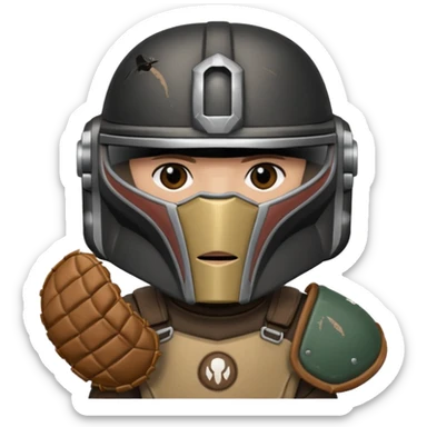 Mandalorian with a Catcher's mitt.  Make the catcher's glove oversized.  Put a dark visor in the helmet.   sticker