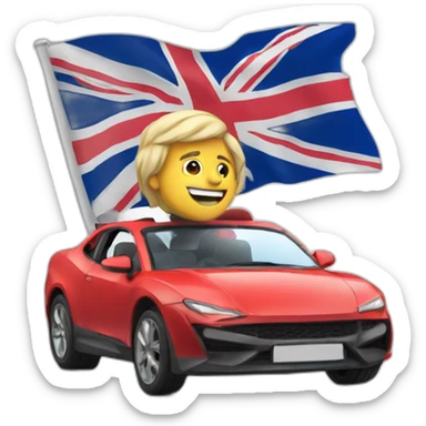 a muscular man driving a car with the uk flag on it* sticker