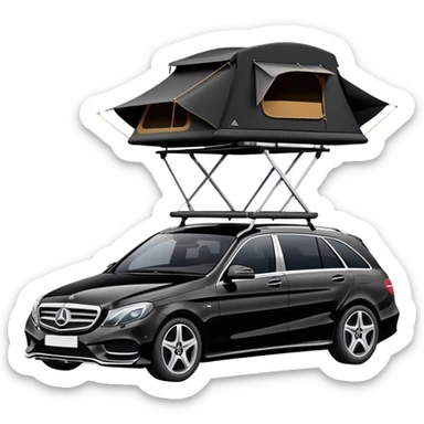 black Mercedes-Benz car with roof tent sticker