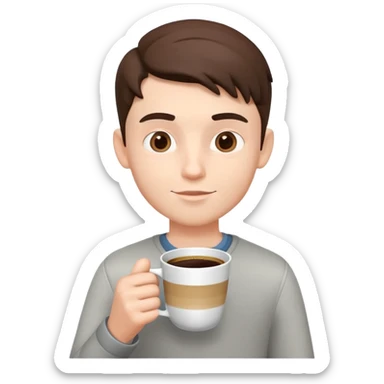 generate realistic detailed boy with cup of coffee in hand in 3d style sticker