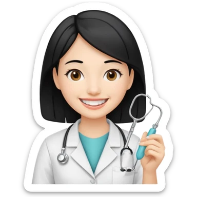 estudiante mujer de odontología con el cabello negro con un explorador  sticker