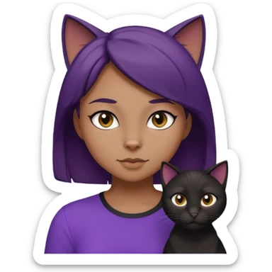 Cartoon female Anthro phobic black cat with brown short hair with purple shirt sticker
