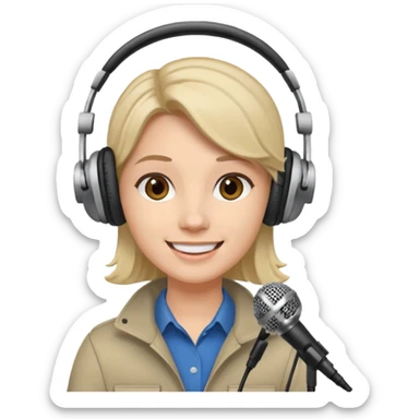 radyocu , podcast sunuyor, önünde microfon sticker