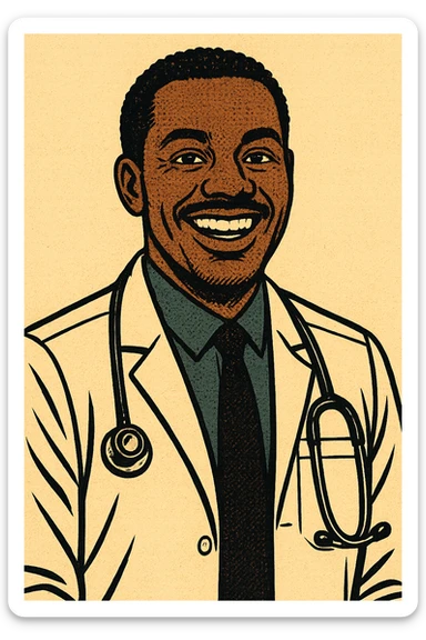 A modern day black doctor smiling sticker