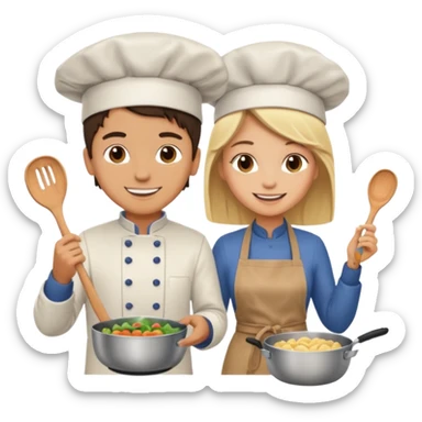 create a brunette boy and a blonde girl cooking emoji  sticker