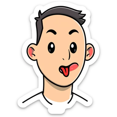 man with tongue out looking sideways sticker