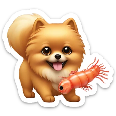Pomeranian with shrimp toy sticker