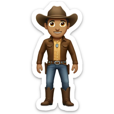 Cowboy full body, short dark hair, tan skin, big head sticker
