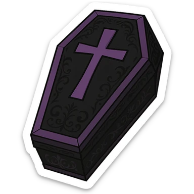 emo style black and purple coffin sticker