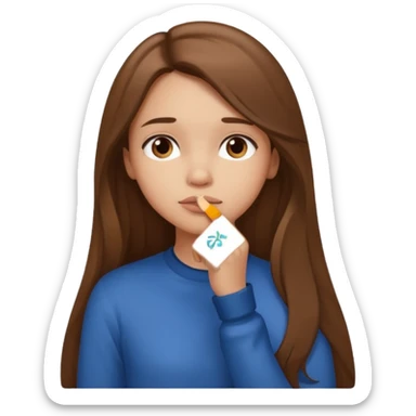 a thoughtful girl looks up and holds her hand under her chin sticker