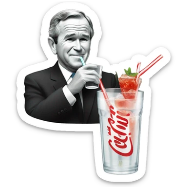 george bush drinking some coke thru a straw from a fancy cocktail glas sticker