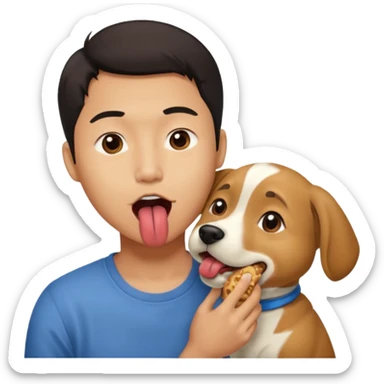 Asian guy about to eat a dog and licking lips sticker