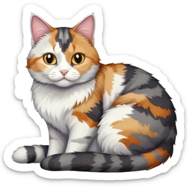 full body colourful light patched calico + white tabby cat cuddling a big dark grey and white tabby cat  sticker