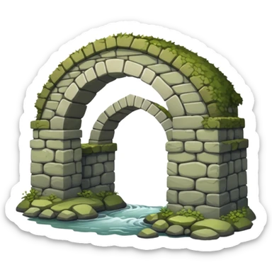a simple rustic stone bridge without water, used to cross a river. sticker