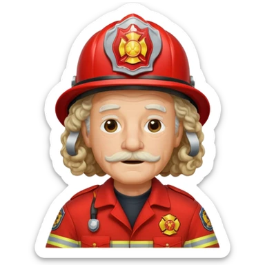 Firefighter old man curly long hair with red uniform sticker