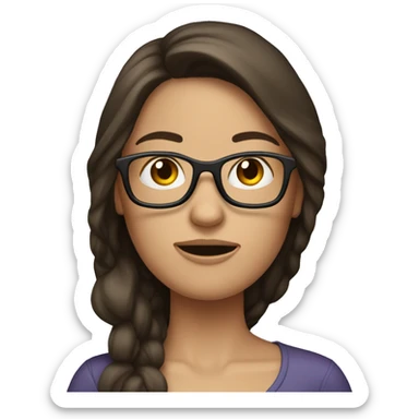 Brunette woman, long hair, and glasses that’s very nauseous and feeling sick sticker