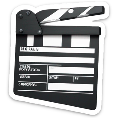 An emoji of a film clapperboard, featuring a rectangular shape with a hinged top that is marked with black and white stripes, symbolizing movie production and cinema sticker