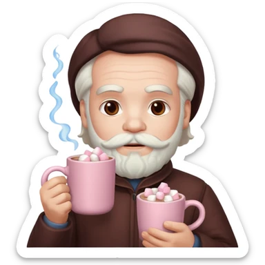 Marx hold  Light Pink mug of hot chocolate with marshmallows in  sticker