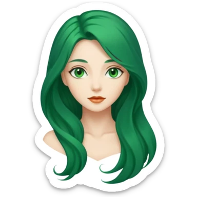 Woman with Long Emerald Hair – flowing deep-green hair, elegant look sticker