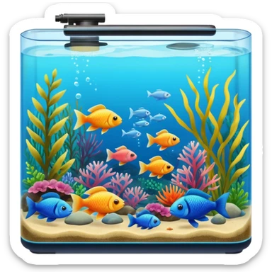 A big bulky long fish tank with lots of aquatic life in it  sticker